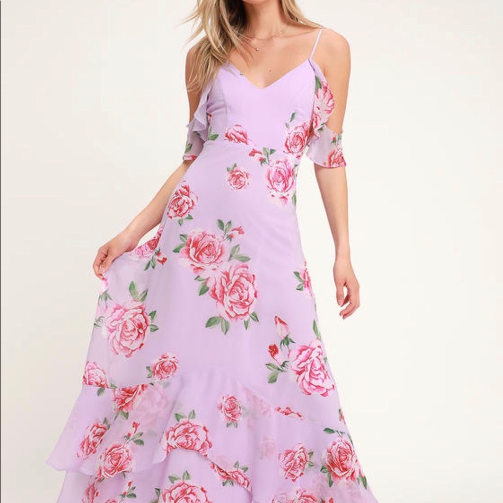 Lavender 🌸Floral Flutter Sleeve Maxi Dress - M - Picture 5 of 5